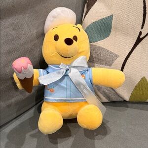 Winnie the Pooh Plush in Blue Chef Outfit with Ice Cream